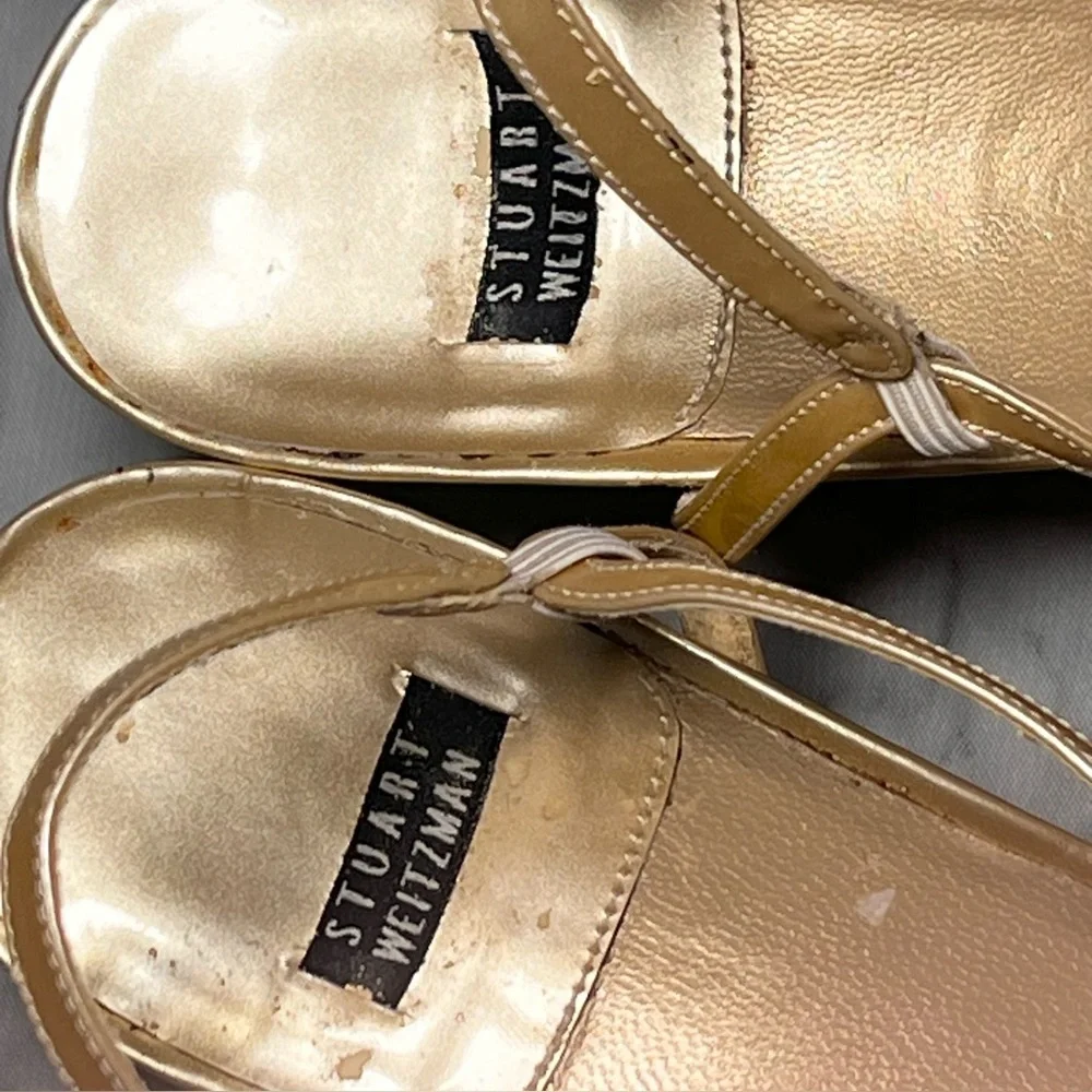 Stuart Weitzman Gold Matte Lamé Heels Fair Condition Estimated (Insole) Size 8